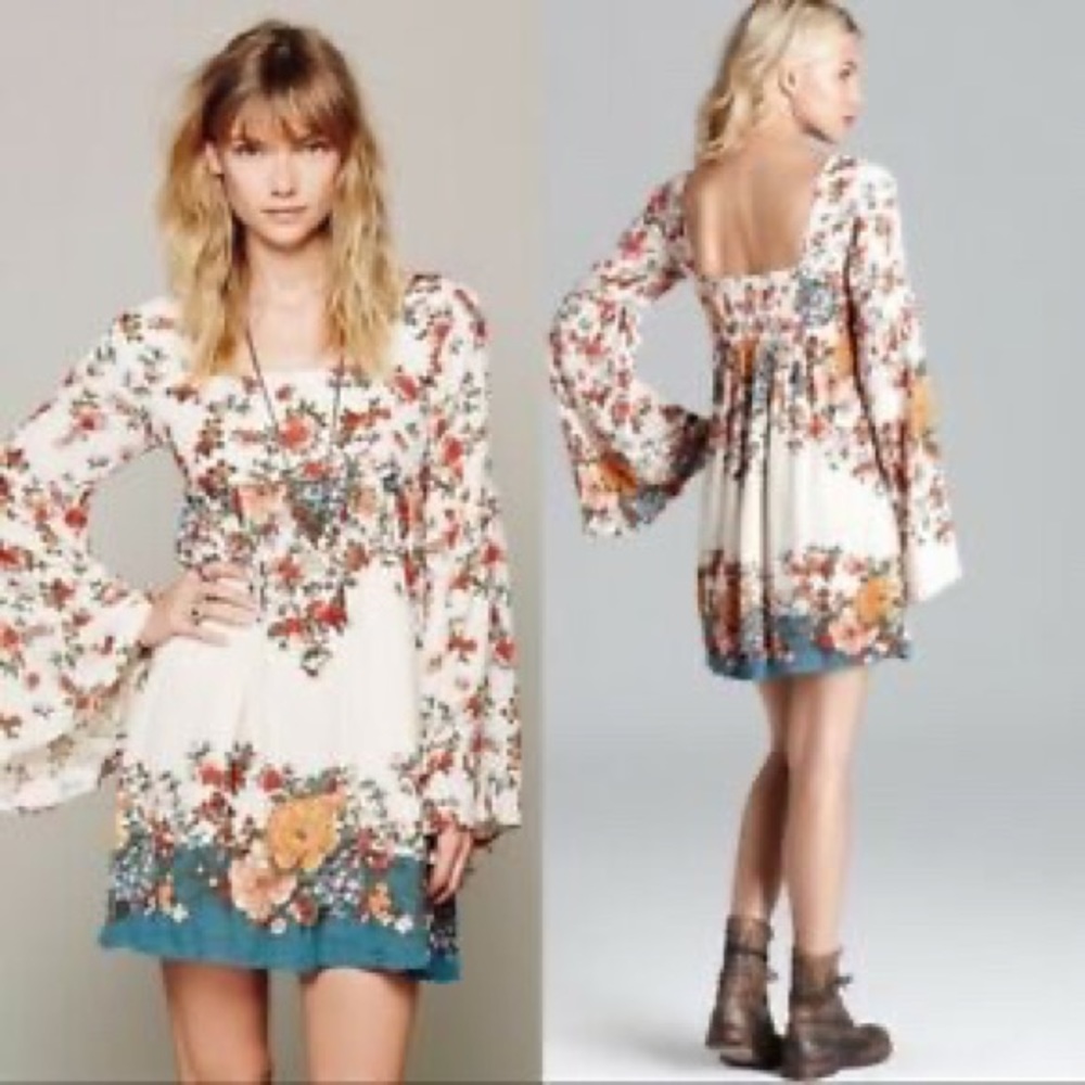 Free People Bell Sleeve Floral Babydoll Dress